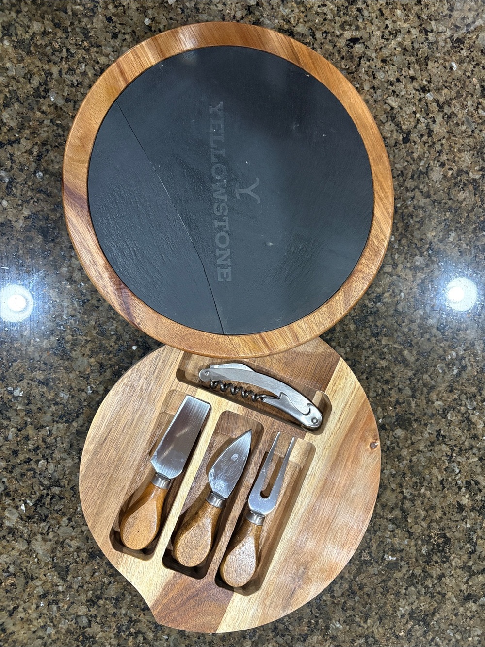 Wood & Slate Cheese Knife Set in Brown